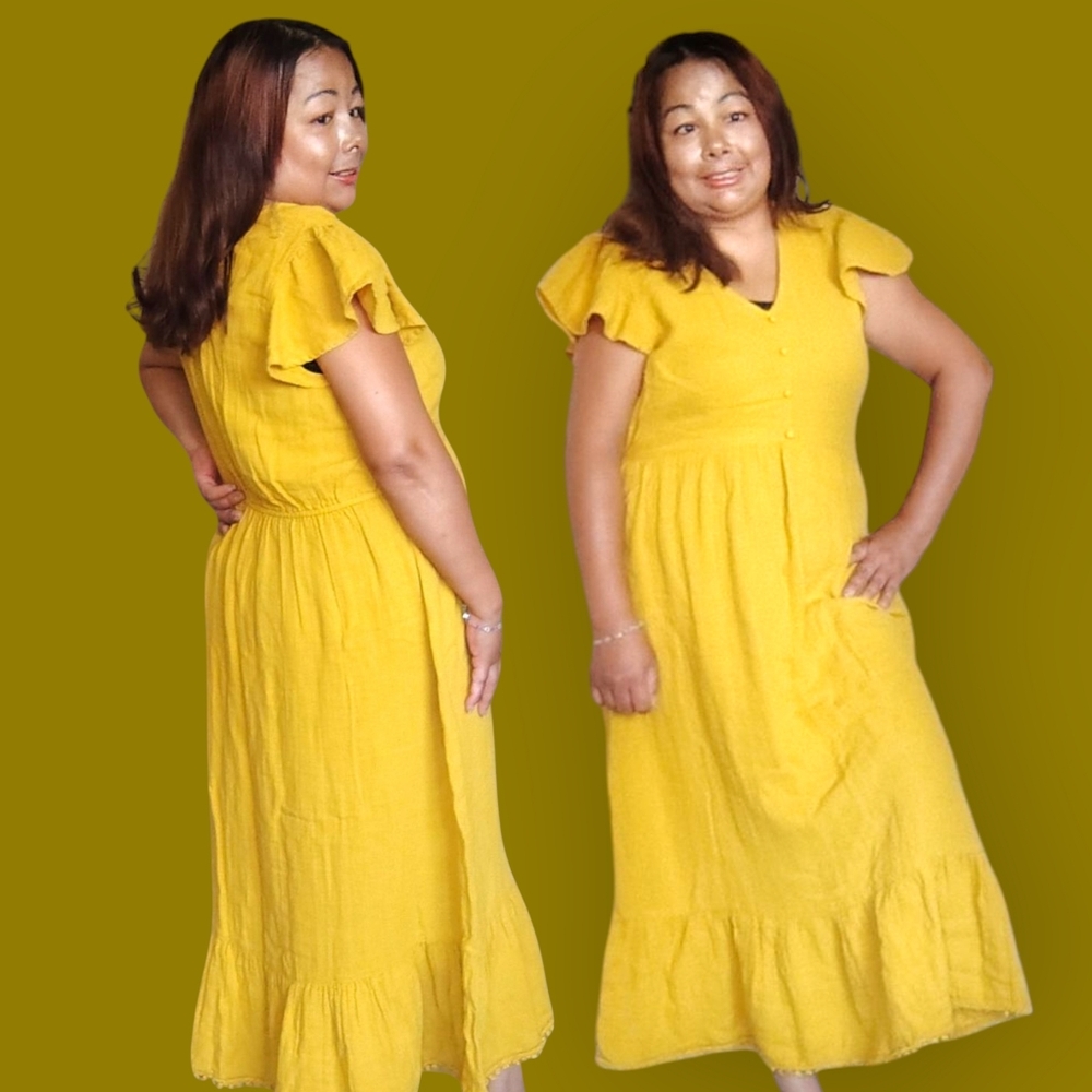 Time and Tru Women's Cotton Medium  Yellow Maxi Dress
